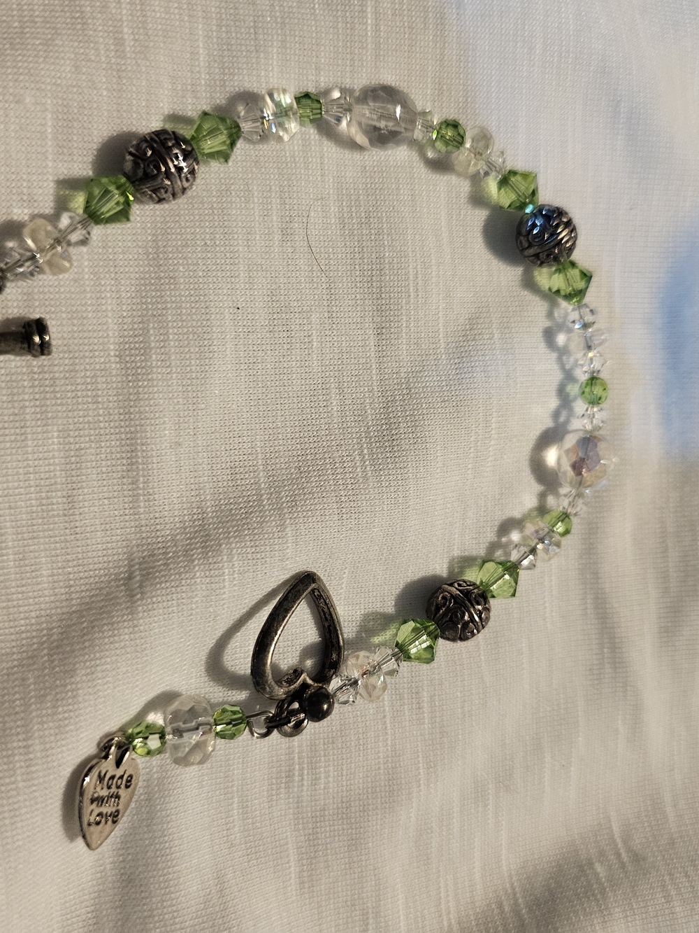 Green Crystal Beaded Bracelet with Silver Accents by